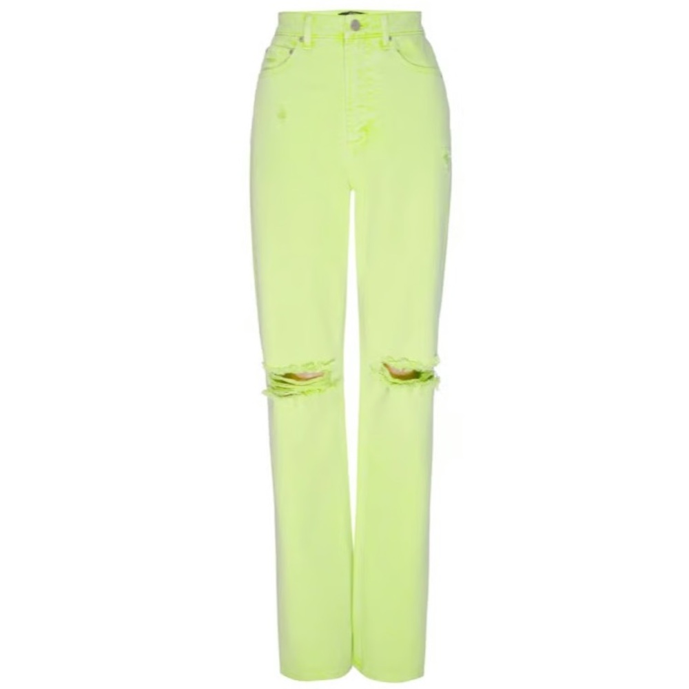AFRM Ogden Light Lime Green Straight Leg Jeans 28